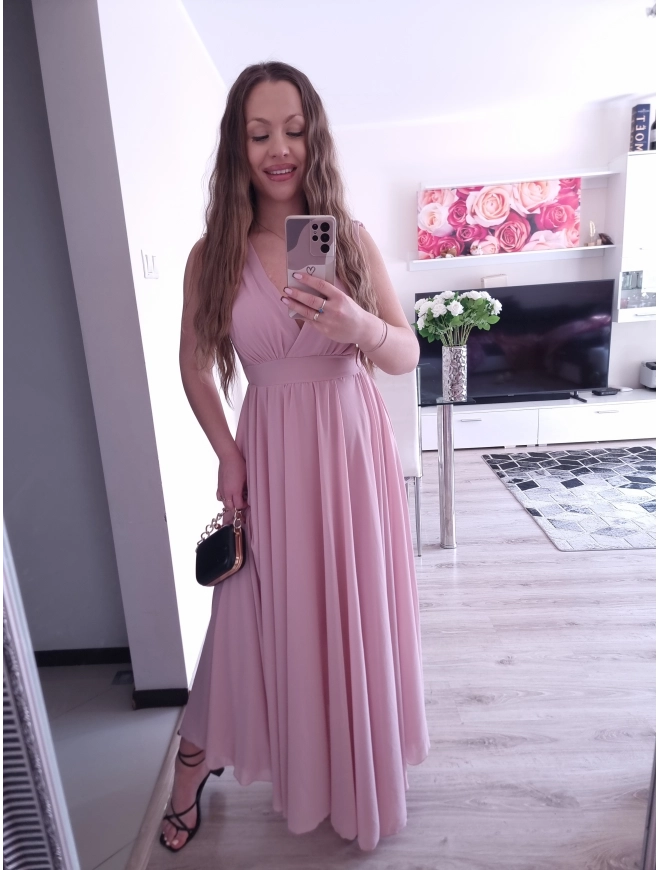 Sukienka JULIETA MAXI 36-42 elegancka puder róż