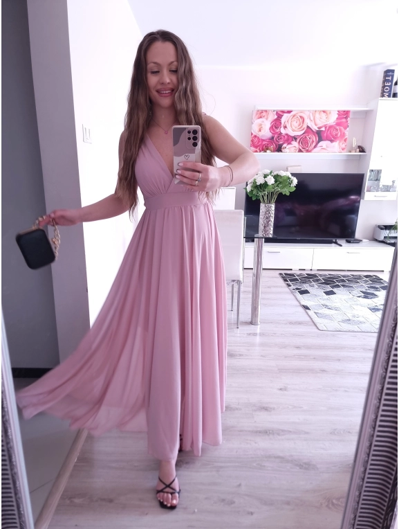 Sukienka JULIETA MAXI 36-42 elegancka puder róż