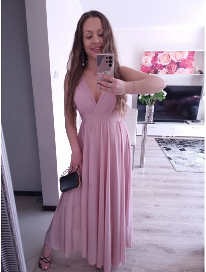 Sukienka JULIETA MAXI 36-42 elegancka puder róż