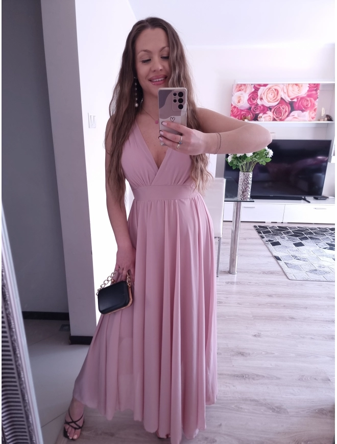 Sukienka JULIETA MAXI 36-42 elegancka puder róż