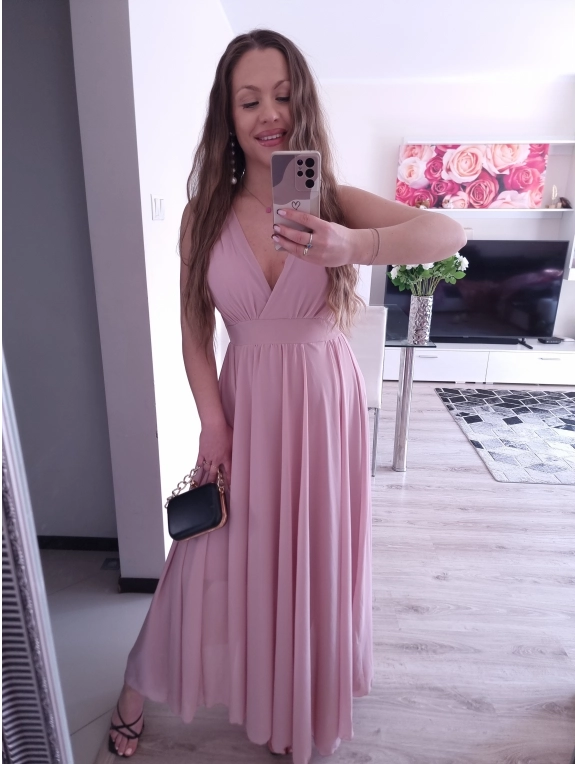 Sukienka JULIETA MAXI 36-42 elegancka puder róż