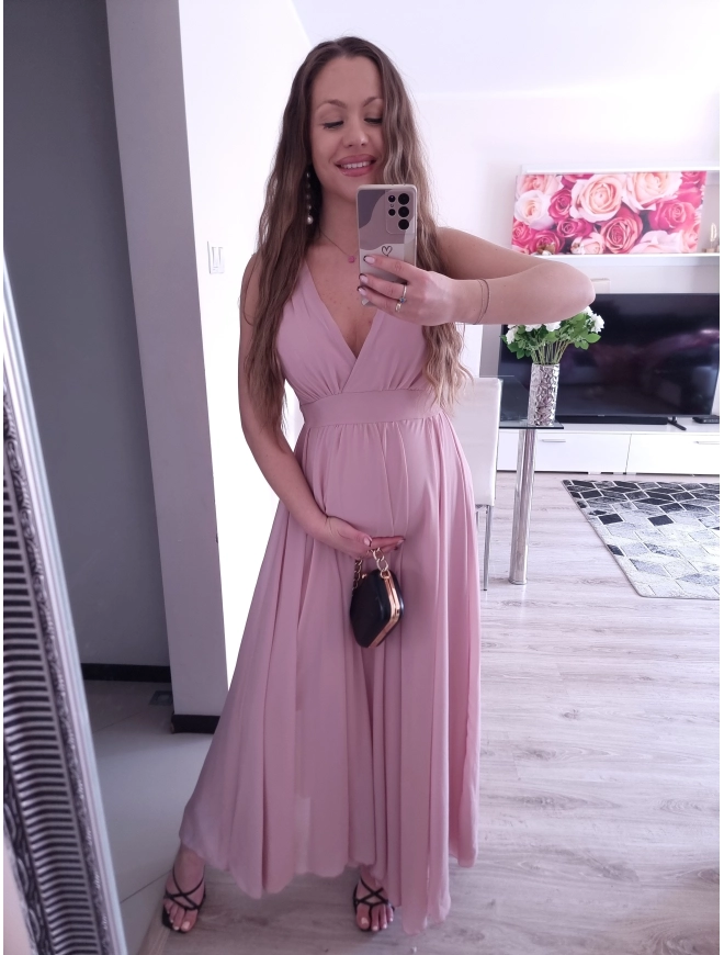 Sukienka JULIETA MAXI 36-42 elegancka puder róż