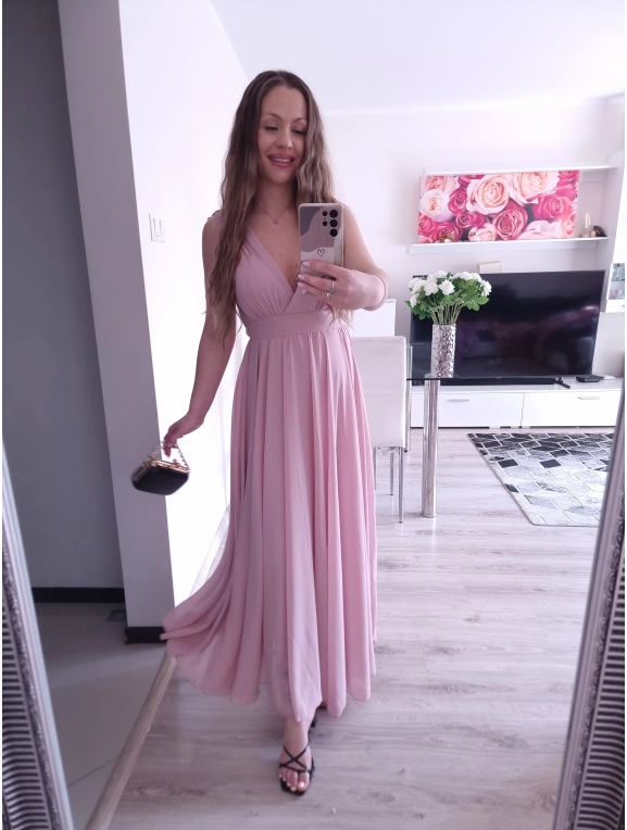 Sukienka JULIETA MAXI 36-42 elegancka puder róż