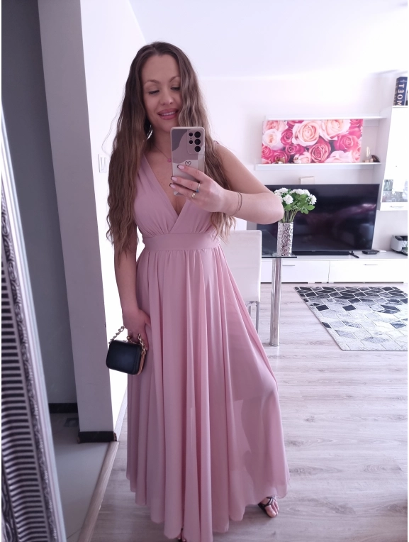 Sukienka JULIETA MAXI 36-42 elegancka puder róż