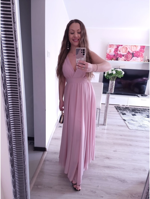 Sukienka JULIETA MAXI 36-42 elegancka puder róż