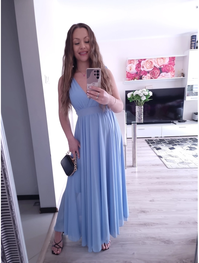 Sukienka JULIETA MAXI elegancka błękit 36-42