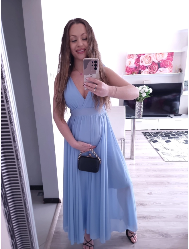 Sukienka JULIETA MAXI elegancka błękit 36-42