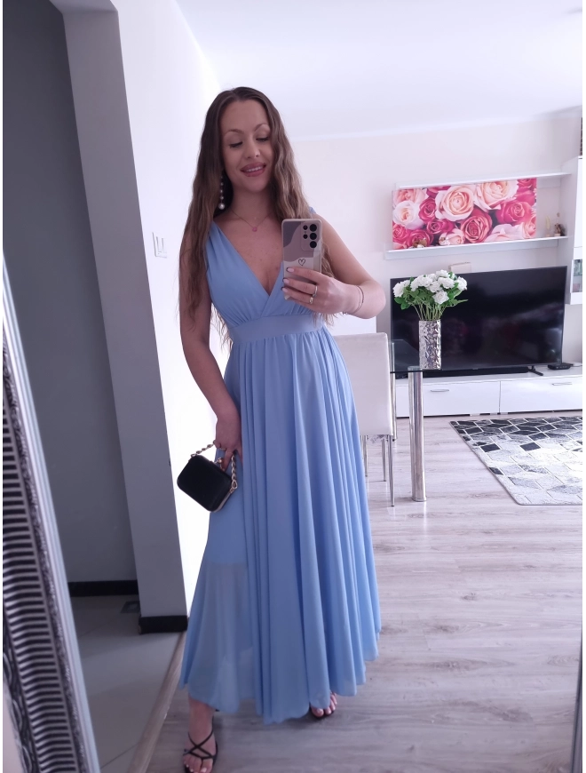 Sukienka JULIETA MAXI elegancka błękit 36-42