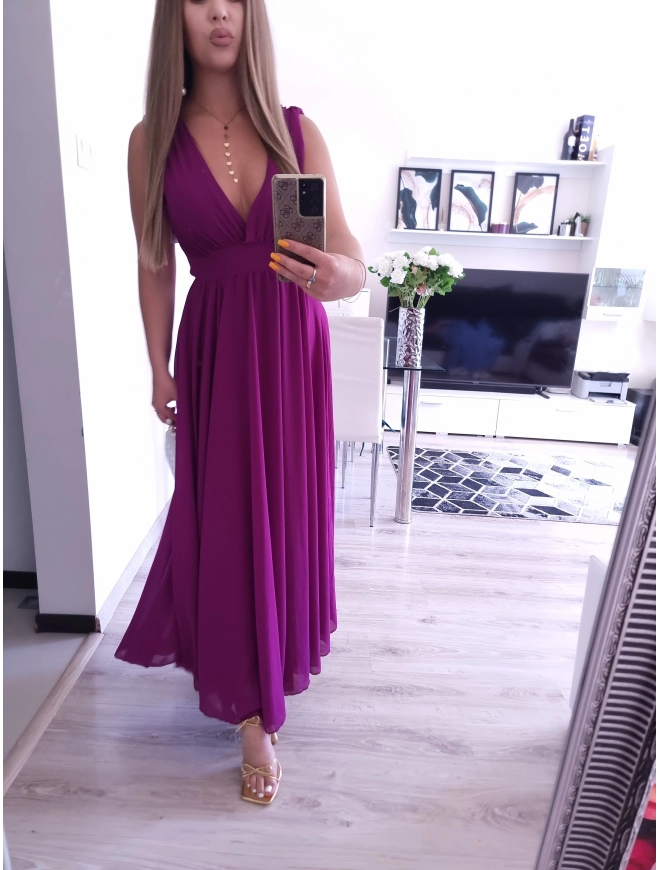Sukienka JULIETTA MAXI elegancka soczysta śliwka