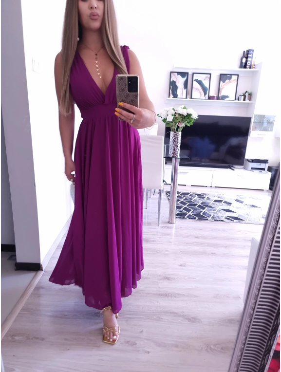 Sukienka JULIETTA MAXI elegancka soczysta śliwka