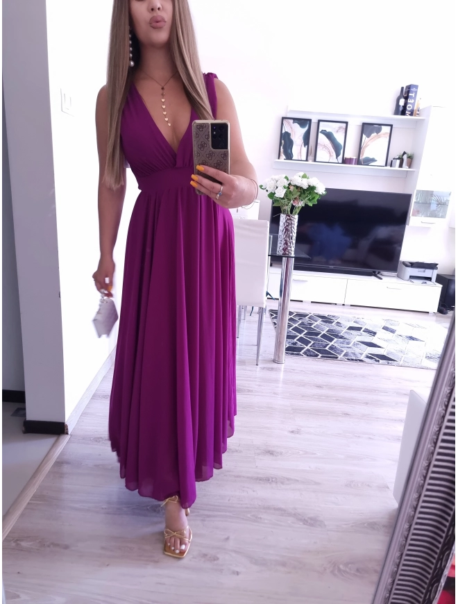 Sukienka JULIETTA MAXI elegancka soczysta śliwka