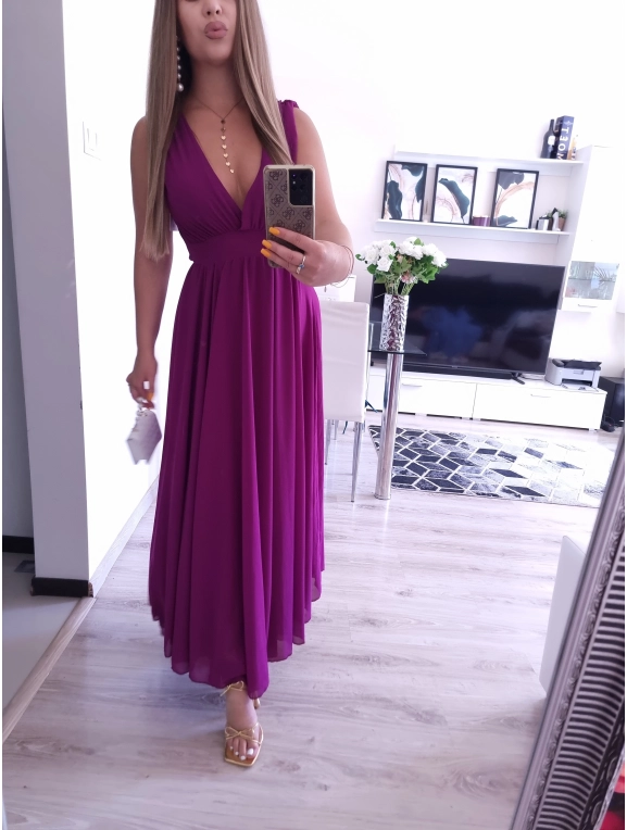 Sukienka JULIETTA MAXI elegancka soczysta śliwka