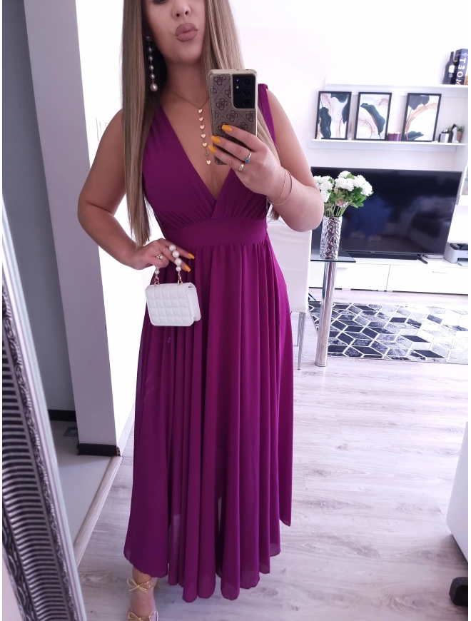 Sukienka JULIETTA MAXI elegancka soczysta śliwka