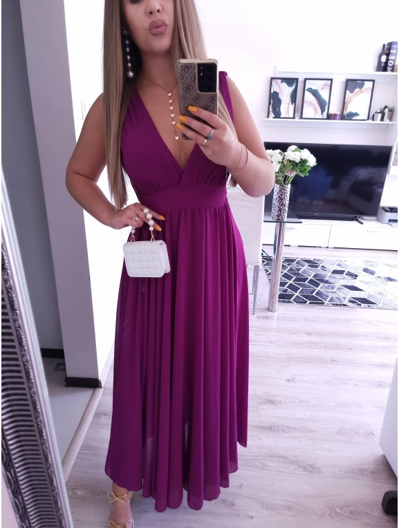 Sukienka JULIETTA MAXI elegancka soczysta śliwka