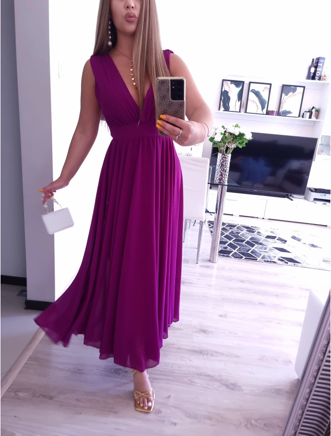Sukienka JULIETTA MAXI elegancka soczysta śliwka