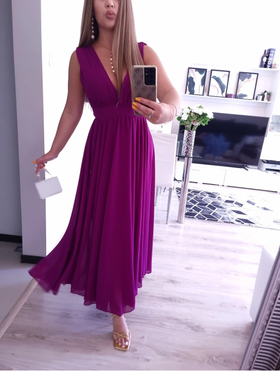 Sukienka JULIETTA MAXI elegancka soczysta śliwka