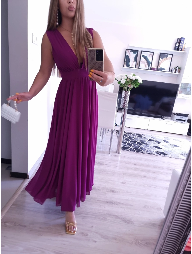 Sukienka JULIETTA MAXI elegancka soczysta śliwka