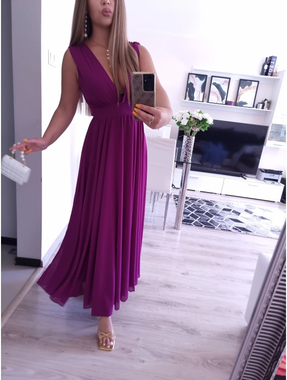 Sukienka JULIETTA MAXI elegancka soczysta śliwka