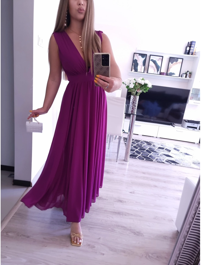Sukienka JULIETTA MAXI elegancka soczysta śliwka