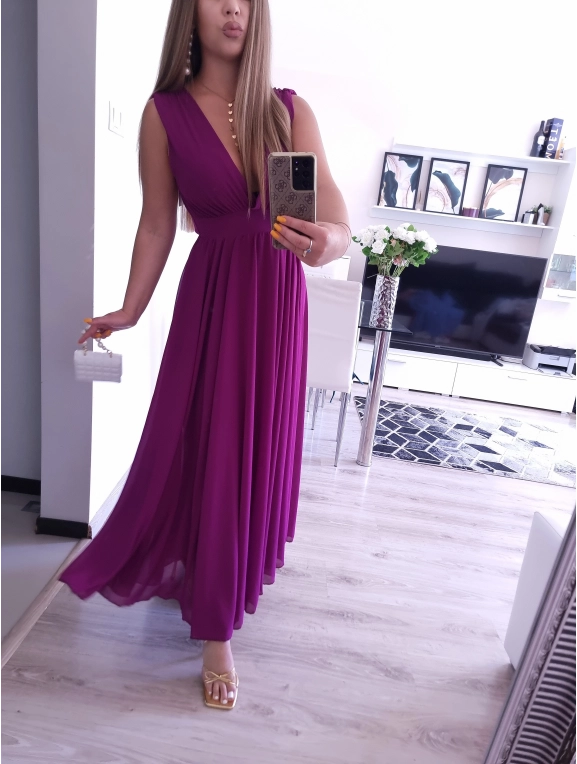 Sukienka JULIETTA MAXI elegancka soczysta śliwka