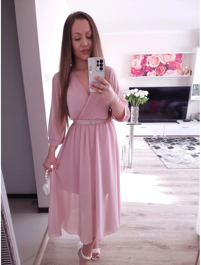 Sukienka VALERIANA puder róż midi 38-42