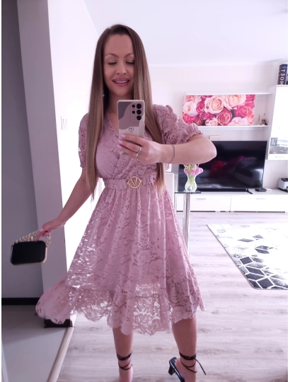 Sukienka GLAMOUR koronkowa PLUS SIZE puder róż