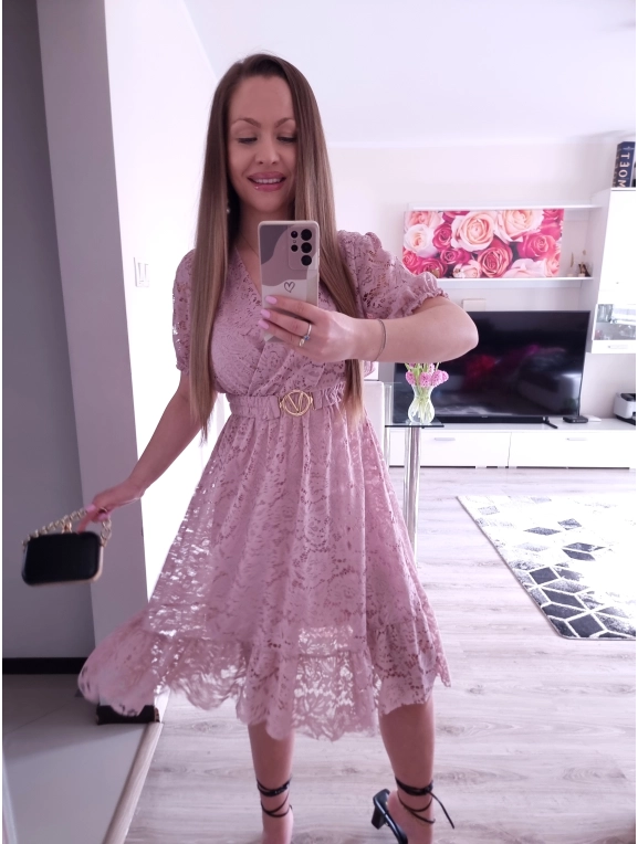 Sukienka GLAMOUR koronkowa PLUS SIZE puder róż