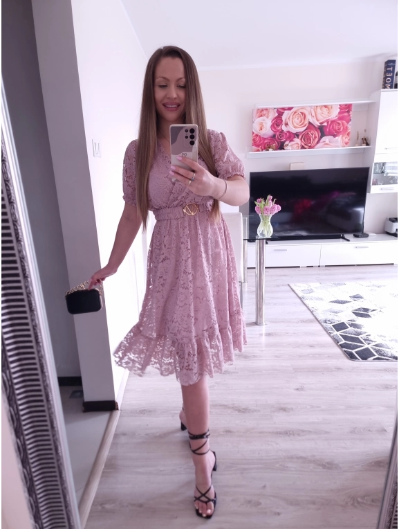 Sukienka GLAMOUR koronkowa PLUS SIZE puder róż