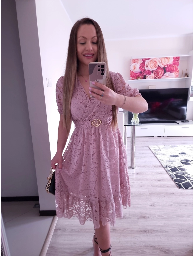 Sukienka GLAMOUR koronkowa PLUS SIZE puder róż