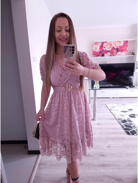 Sukienka GLAMOUR koronkowa PLUS SIZE puder róż