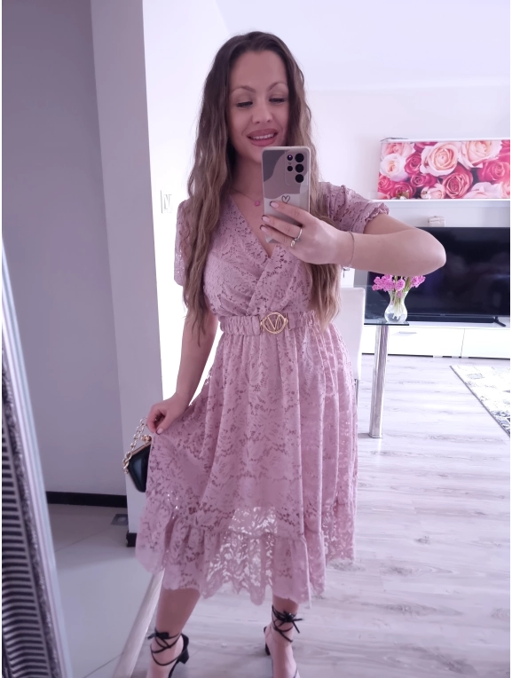 Sukienka GLAMOUR koronkowa PLUS SIZE puder róż