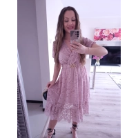 Sukienka GLAMOUR koronkowa PLUS SIZE puder róż
