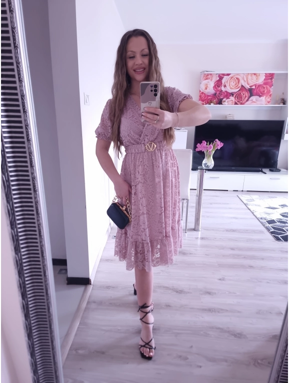 Sukienka GLAMOUR koronkowa PLUS SIZE puder róż