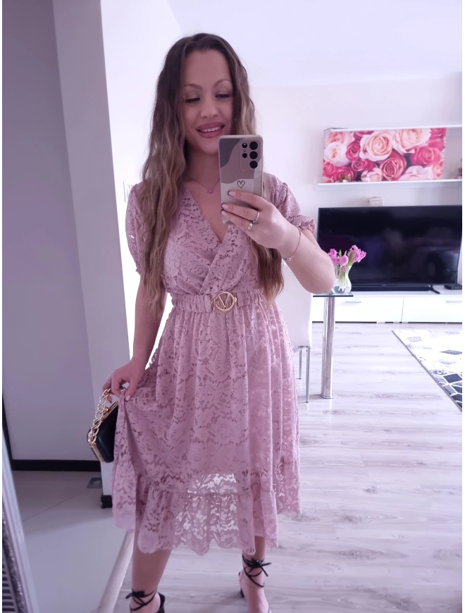 Sukienka GLAMOUR koronkowa PLUS SIZE puder róż