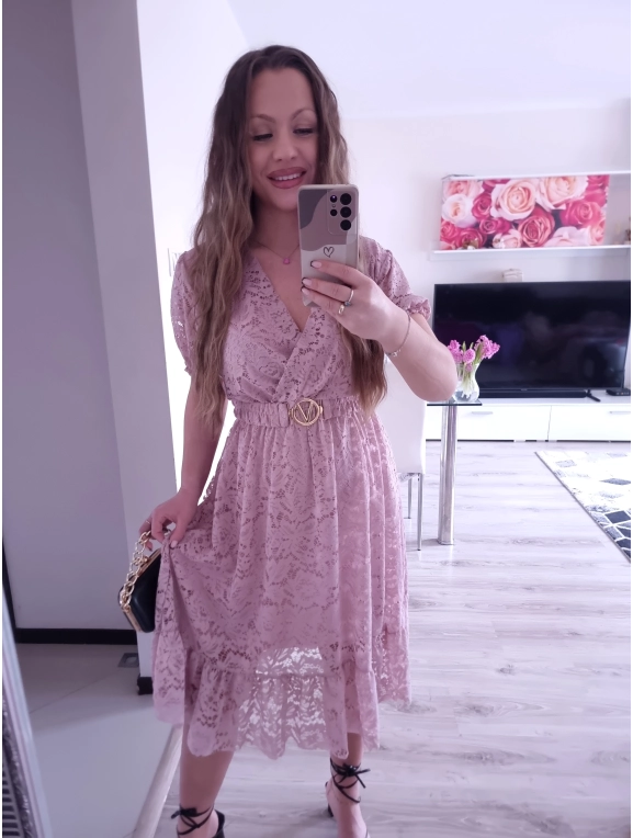 Sukienka GLAMOUR koronkowa PLUS SIZE puder róż