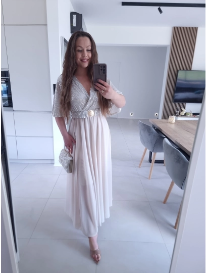 Sukienka BEŻOWA SELENE MAXA cekiny L XL XXL