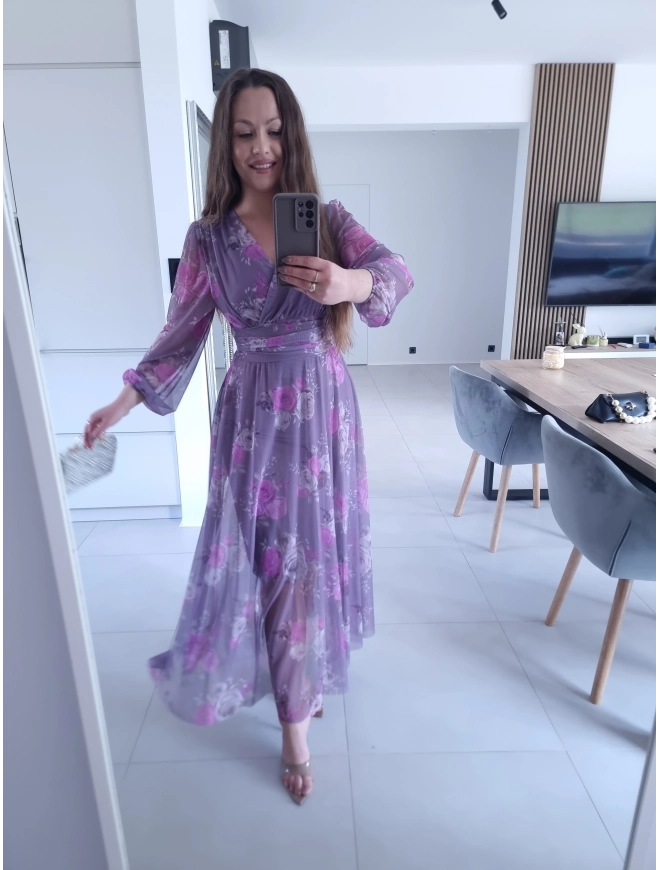 Sukienka OLENA MAXI taliowana siateczkowa XS S M L