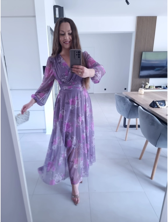 Sukienka OLENA MAXI taliowana siateczkowa XS S M L