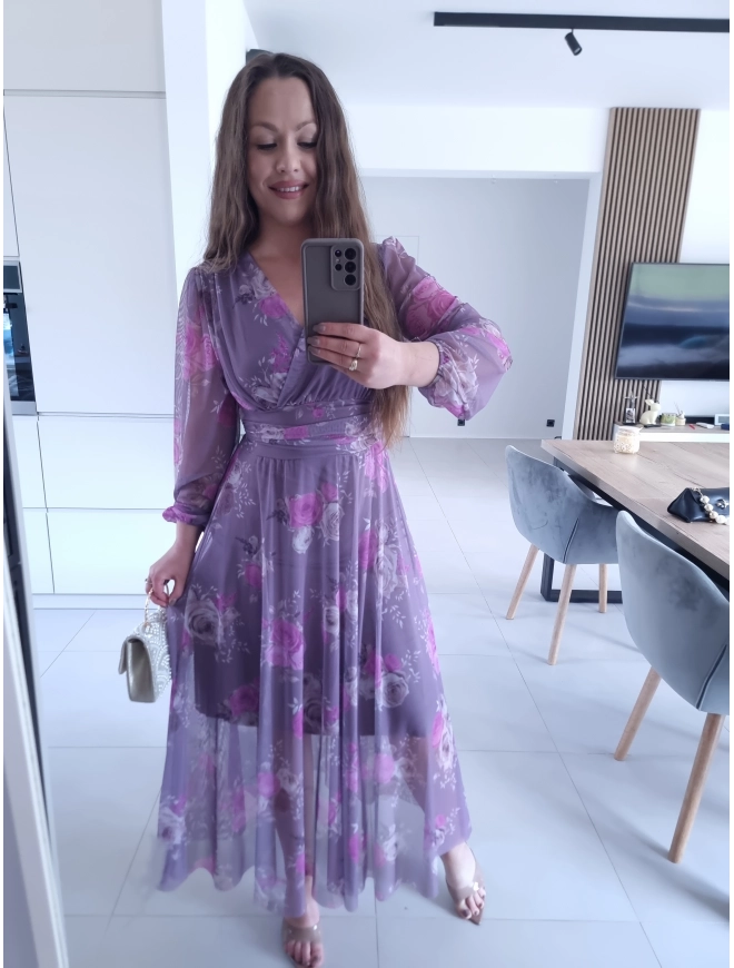Sukienka OLENA MAXI taliowana siateczkowa XS S M L