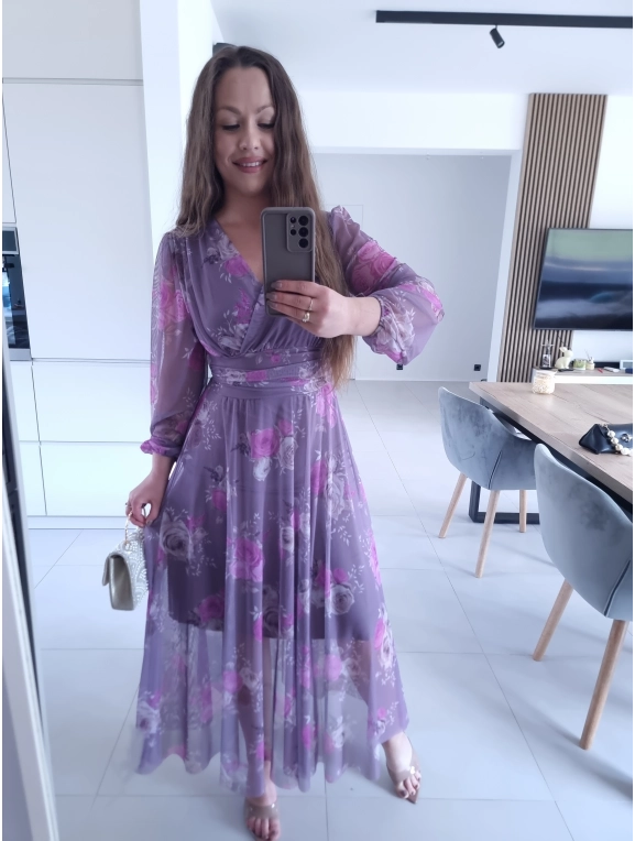 Sukienka OLENA MAXI taliowana siateczkowa XS S M L