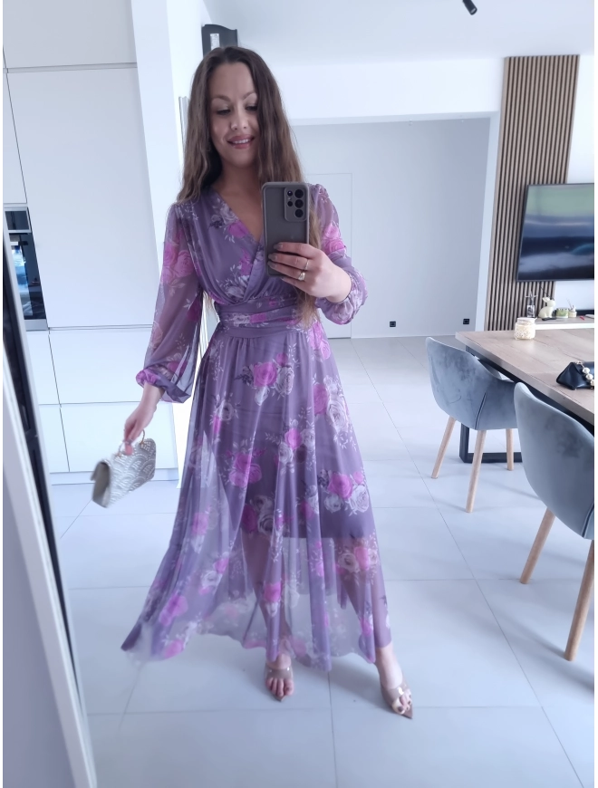 Sukienka OLENA MAXI taliowana siateczkowa XS S M L