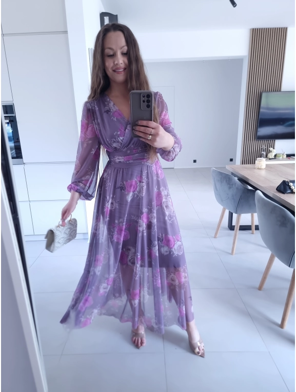 Sukienka OLENA MAXI taliowana siateczkowa XS S M L
