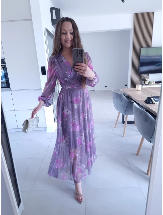 Sukienka OLENA MAXI taliowana siateczkowa XS S M L