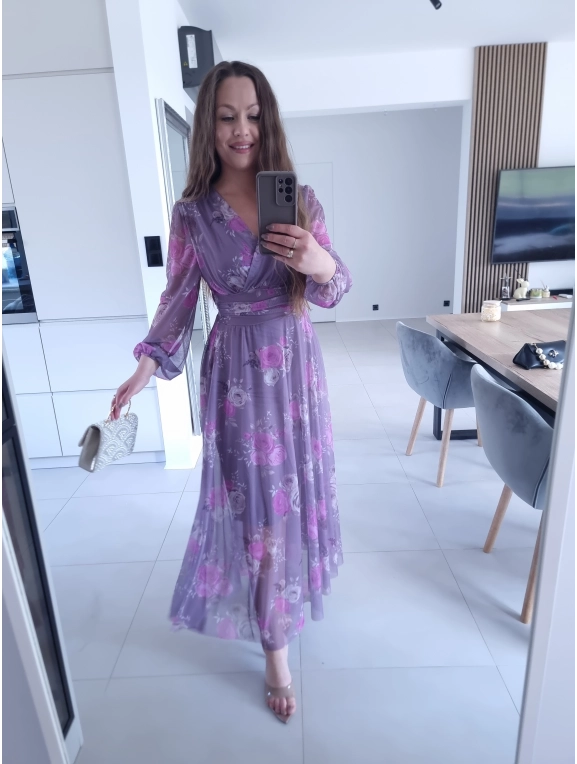 Sukienka OLENA MAXI taliowana siateczkowa XS S M L
