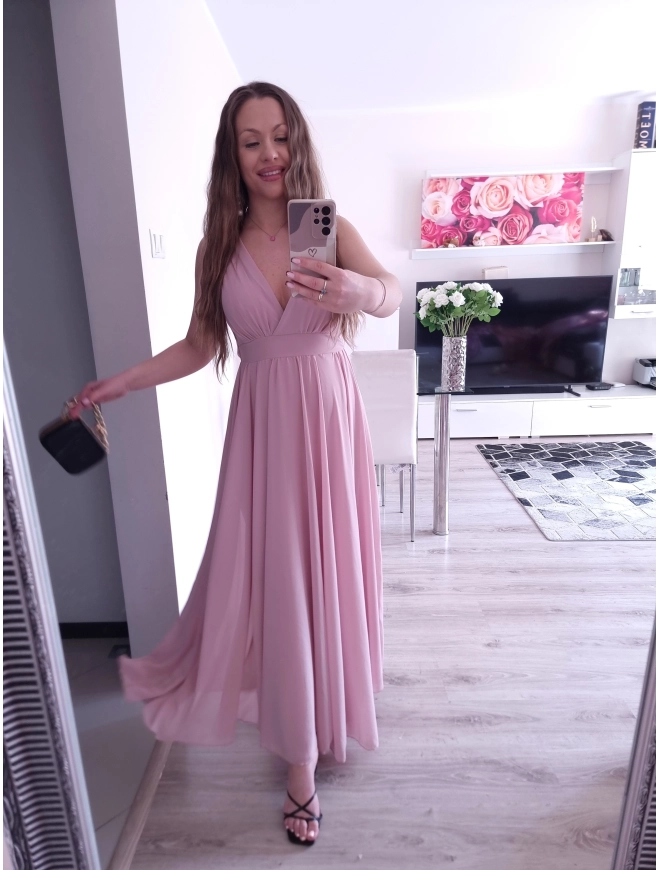 Sukienka JULIETA MAXI 36-42 elegancka puder róż