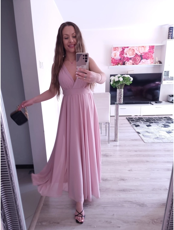 Sukienka JULIETA MAXI 36-42 elegancka puder róż