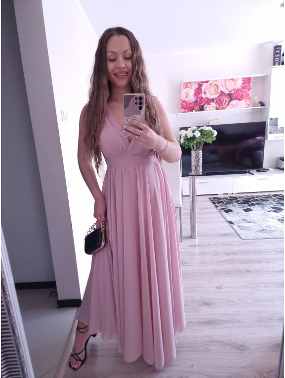 Sukienka JULIETA MAXI 36-42 elegancka puder róż
