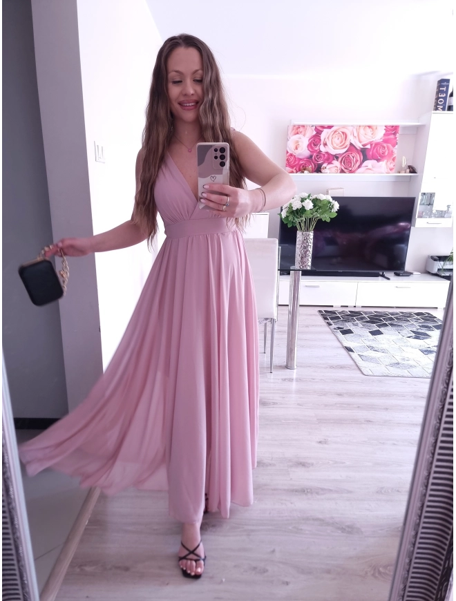 Sukienka JULIETA MAXI 36-42 elegancka puder róż
