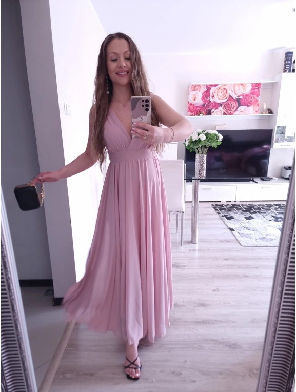 Sukienka JULIETA MAXI 36-42 elegancka puder róż