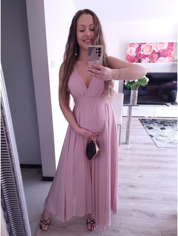 Sukienka JULIETA MAXI 36-42 elegancka puder róż